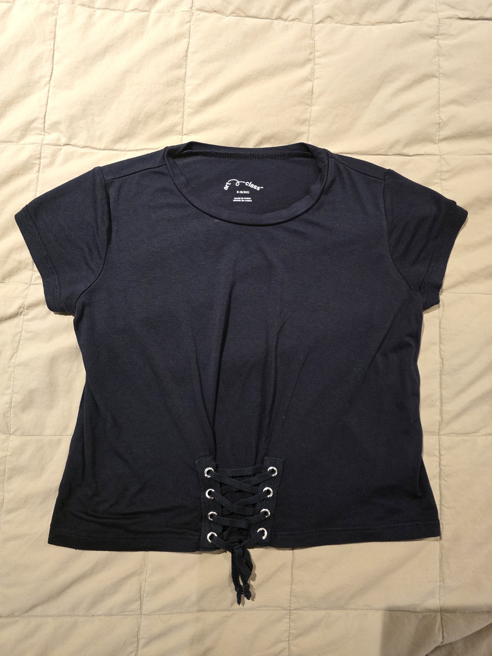 Black Lace-Up Crop Tee